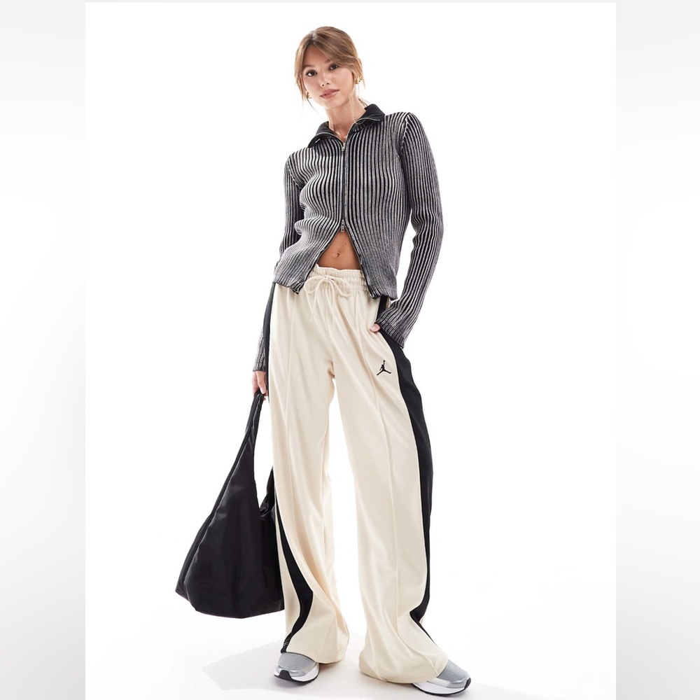Women's Jordan Cream and Black Wide-Leg Pants